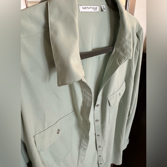 Notations Slaying Button Down Top in Sage - Picture 4 of 6